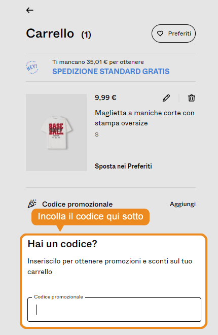 Dove inserire il codice sconto Bershka