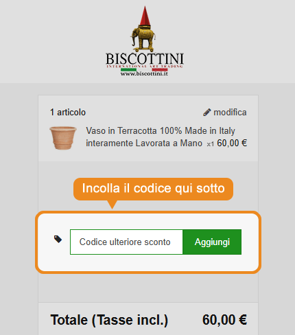 Dove inserire il codice sconto Biscottini