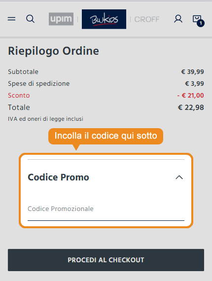 Dove inserire il codice sconto Blukids