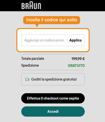 Dove inserire il codice sconto Braun
