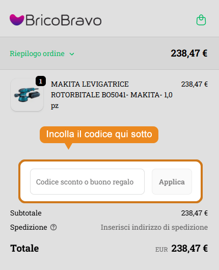 Dove inserire il codice sconto BricoBravo