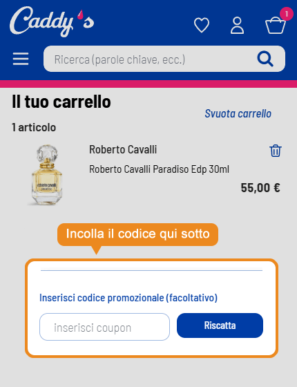Dove inserire il codice sconto Caddy's