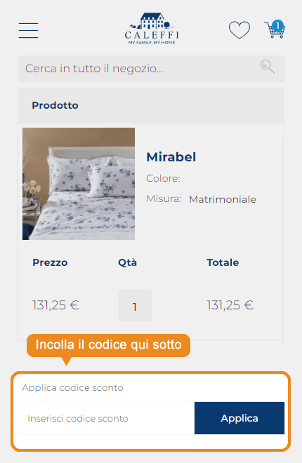 Dove inserire il codice sconto Caleffi