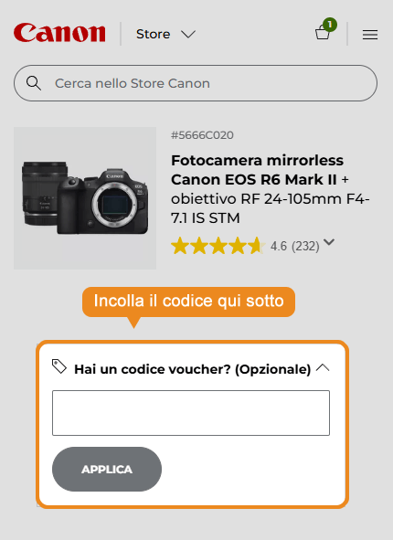 Dove inserire il codice sconto Canon