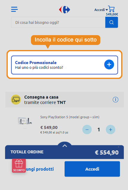 Dove inserire il codice sconto Carrefour