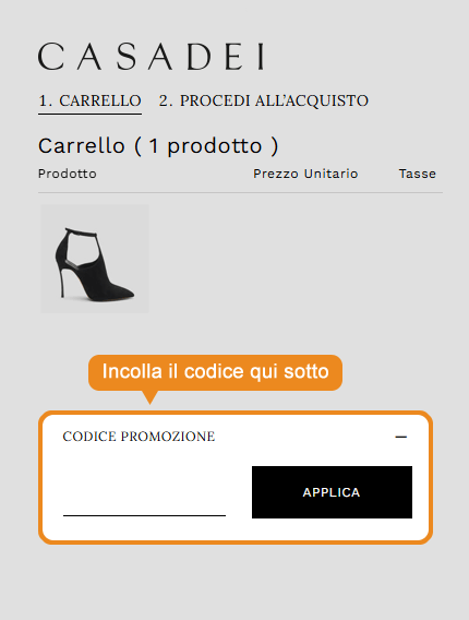 Dove inserire il codice sconto Casadei