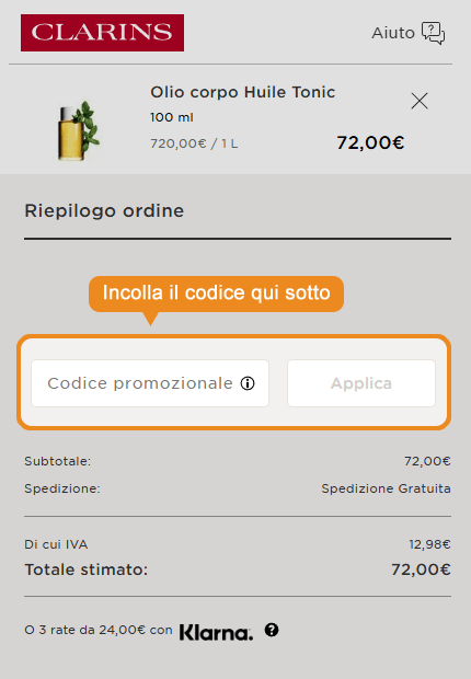 Dove inserire il codice sconto Clarins
