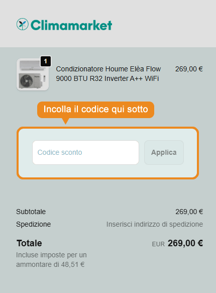 Dove inserire il codice sconto Climamarket