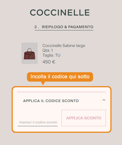 Dove inserire il codice sconto Coccinelle