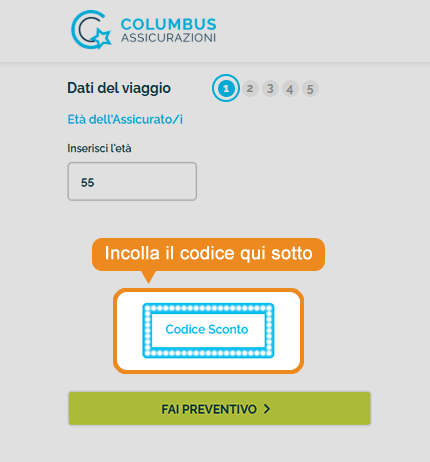 Dove inserire il codice sconto Columbus Assicurazioni