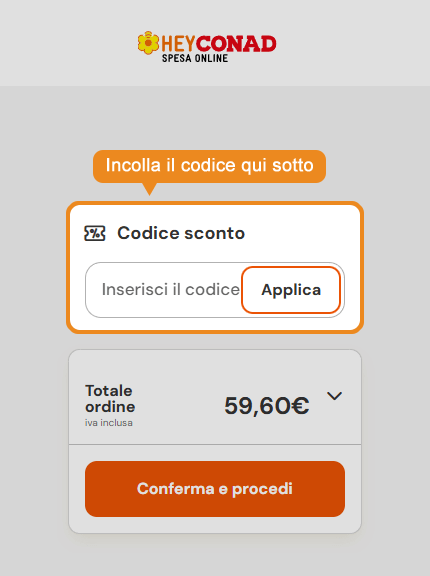 Dove inserire il codice sconto Conad