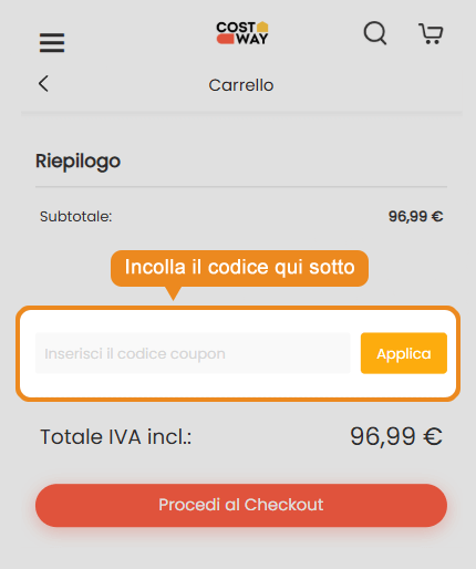 Dove inserire il codice sconto Costway