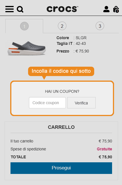 Dove inserire il codice sconto Crocs