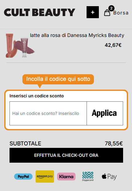 Dove inserire il codice sconto Cult Beauty