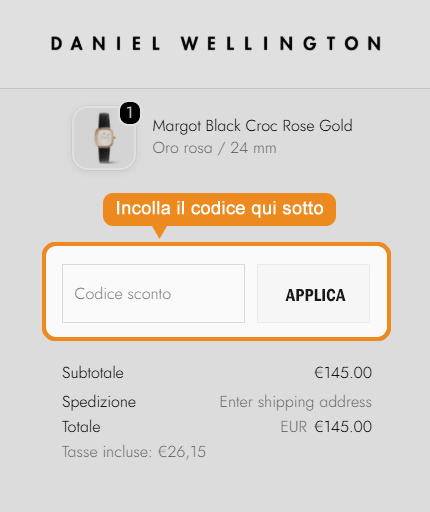 Dove inserire il codice sconto Daniel Wellington