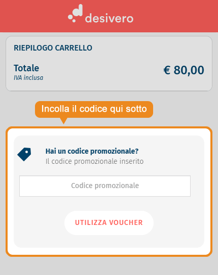 Dove inserire il codice sconto Desivero