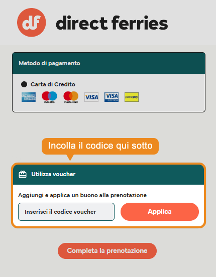 Dove inserire il codice sconto Direct Ferries