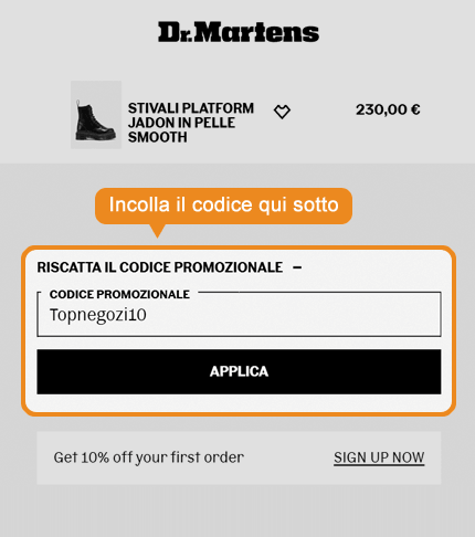 Dove inserire il codice sconto Dr. Martens
