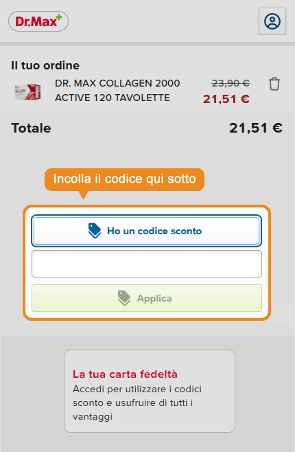 Dove inserire il codice sconto Dr. Max