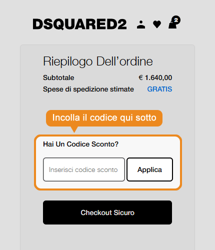 Dove inserire il codice sconto Dsquared2