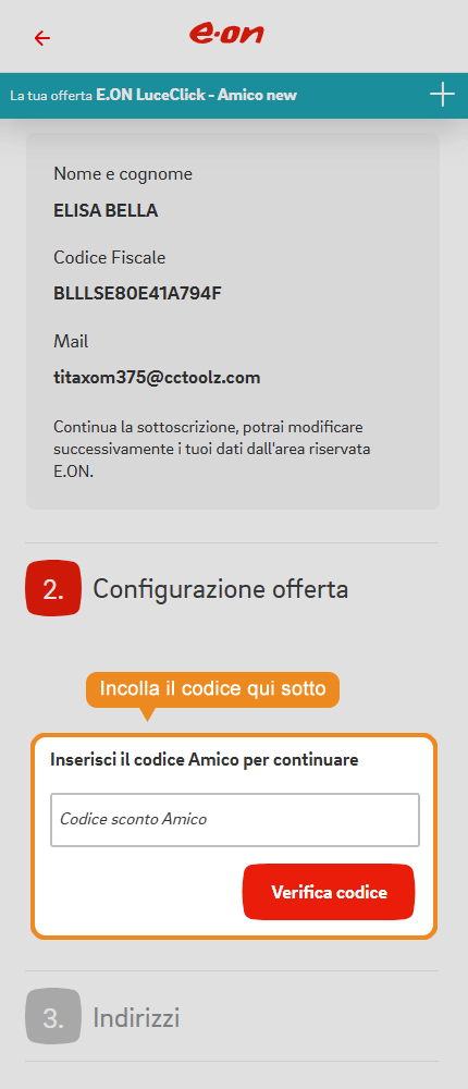 Dove inserire il codice sconto E.ON