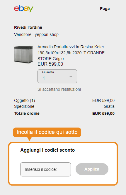 Dove inserire il codice sconto eBay