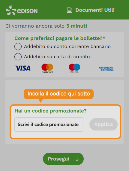 Dove inserire il codice sconto Edison