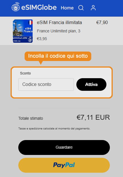 Dove inserire il codice sconto eSIMGlobe
