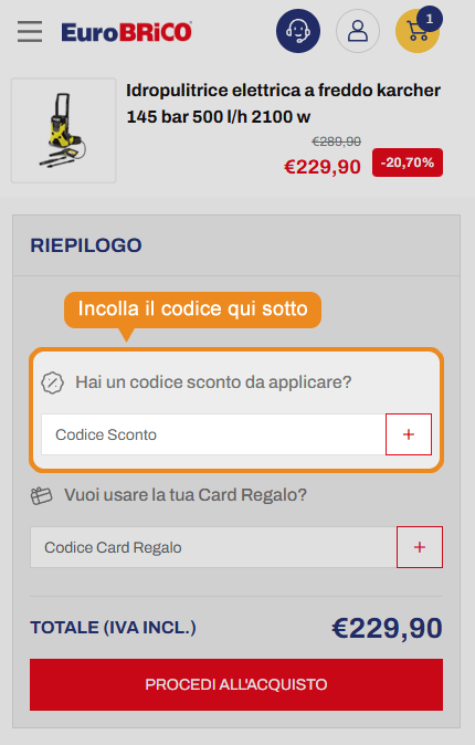 Dove inserire il codice sconto Eurobrico