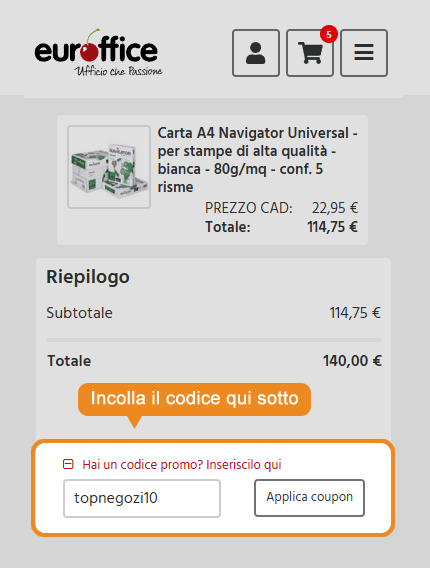Dove inserire il codice sconto Euroffice