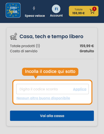 Dove inserire il codice sconto Eurospin