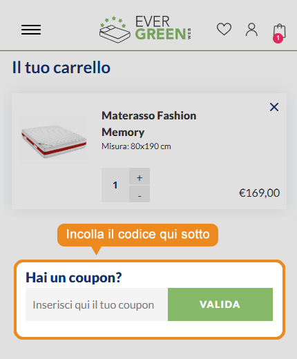 Dove inserire il codice sconto Evergreenweb