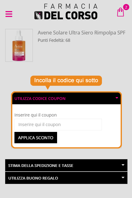 Dove inserire il codice sconto Farmacia del Corso
