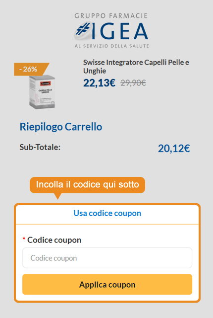Dove inserire il codice sconto Farmacia Igea