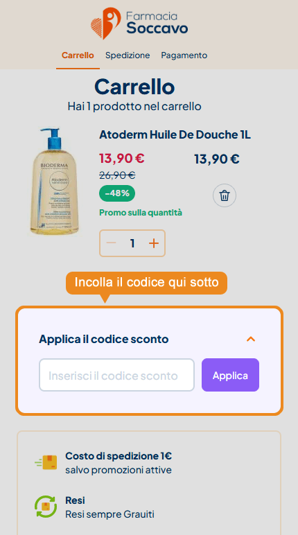 Dove inserire il codice sconto Farmacia Soccavo