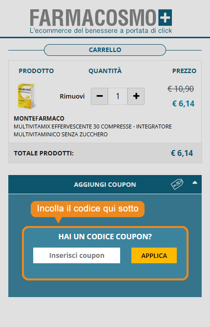 Dove inserire il codice sconto Farmacosmo