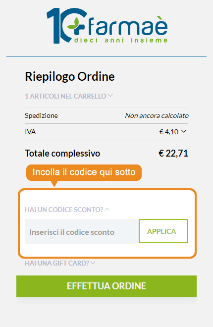 Dove inserire il codice sconto Farmaè