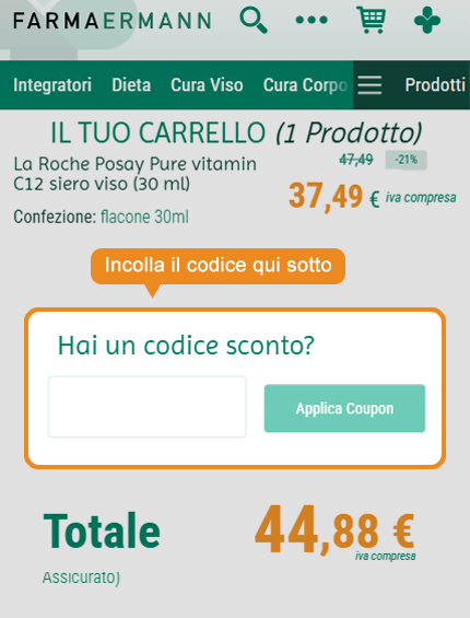 Dove inserire il codice sconto FarmaErmann