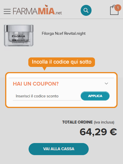 Dove inserire il codice sconto Farmamia