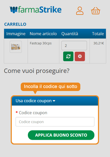 Dove inserire il codice sconto FarmaStrike