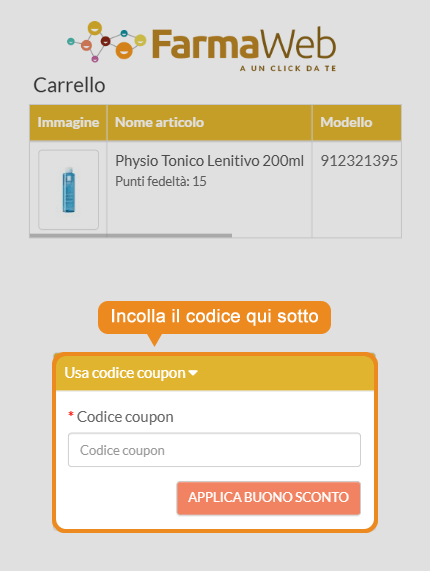 Dove inserire il codice sconto FarmaWeb