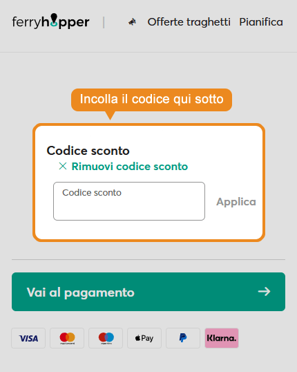 Dove inserire il codice sconto Ferryhopper
