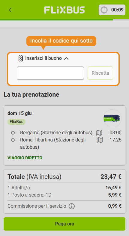 Dove inserire il codice sconto FlixBus