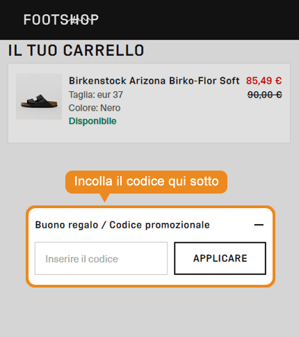 Dove inserire il codice sconto Footshop