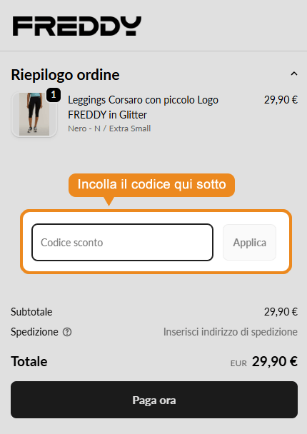 Dove inserire il codice sconto Freddy