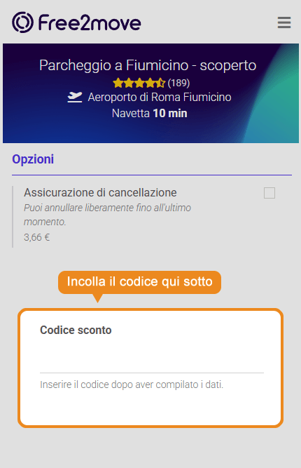 Dove inserire il codice sconto Free2move