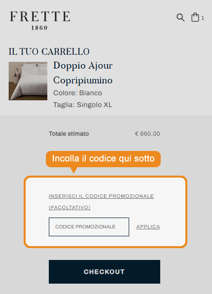 Dove inserire il codice sconto Frette