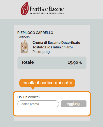 Dove inserire il codice sconto Frutta e Bacche