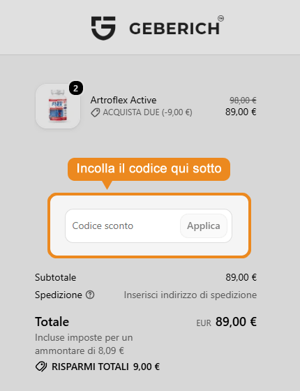 Dove inserire il codice sconto Geberich