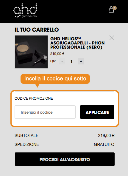 Dove inserire il codice sconto GHD